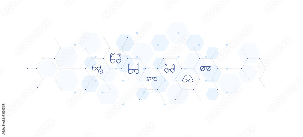 Sunglasses banner vector illustration. Style of icon between. Containing glasses, partyglasses, heartglasses, sunglasses