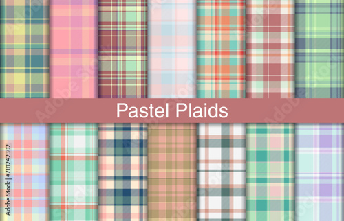 Pastel plaid bundles, textile design, checkered fabric pattern for shirt, dress, suit, wrapping paper print, invitation and gift card.