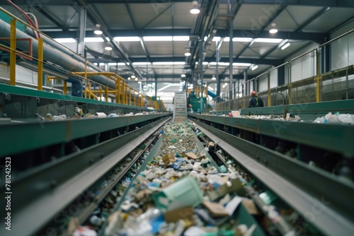 Inside View of Recycling Center Sorting Conveyor System