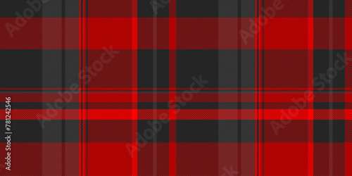 Complexity textile tartan plaid, trousers vector pattern background. Traditional check seamless texture fabric in red and black colors.
