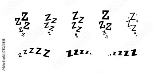 Zzz bed sleep snore icons snooze nap Z sound . Sleepy yawn or insomnia sleeper alarm clock Zzz line icons of goodnight deep sleep, bored or tired