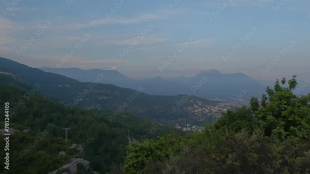 Top view of Turkish cities, view from the mountain to the beach, sea and city Top view of Turkish cities, view from the mountain to the beach, sea and city