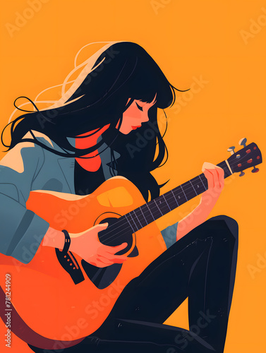 Woman playing guitar and singing, Generative AI 