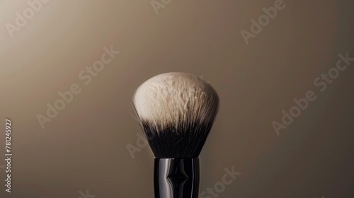 Elegant powder brush against a minimalist background, close-up showcasing its soft bristles for a flawless finish