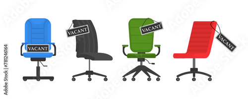 Empty office chair with vacant sign. Employment, vacancy and hiring job concept. Vacant workplace for employee. The concept of hiring and recruiting a business, search employee.