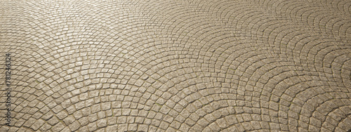 Concept or conceptual solid beige background of wave cobblestone texture floor as a modern pattern layout. A 3d illustration metaphor for construction, architecture, urban and interior design