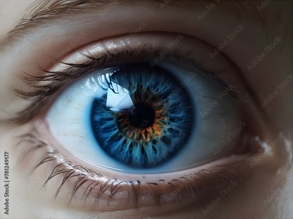 Fototapeta premium Close-Up of a Persons Blue Eye. Generative AI