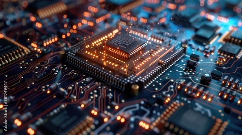 A close-up view of a quantum computing chip integrated into an exascale computing system, pushing the boundaries of processing power,