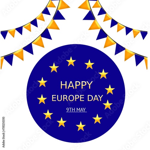 Happy Europe day., european union flag with stars 9th may celebration illustration 