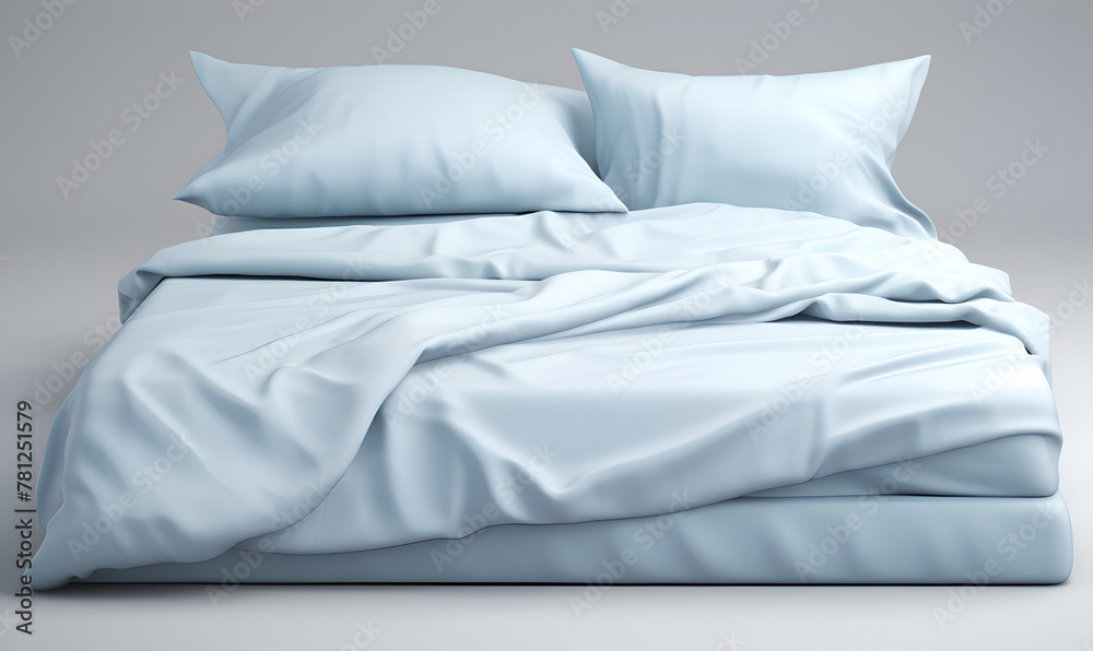 Made Bed Photorealistic White Sheets Light Blue Made Bed Photorealistic White Sheets Light Blue