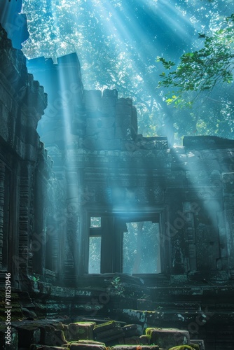Gleaming rays emanating from the temples, in a palette of tranquil azure © kitinut