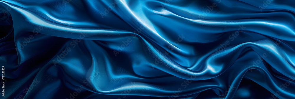 A close up of a fluid, electric blue silk cloth with a mesmerizing wind wave pattern, resembling the fluidity and movement of water