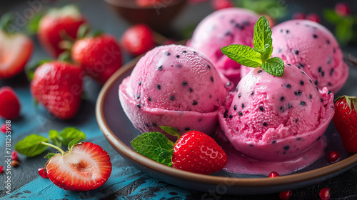 Strawberry Ice Cream with Fresh Strawberries