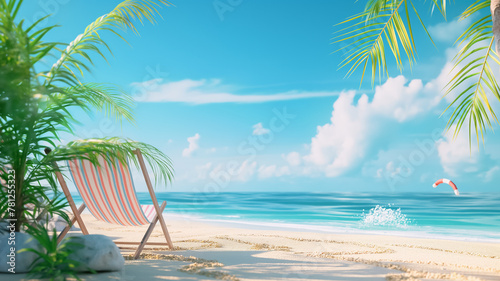 3d illustration of summer beach background. Summer vacation concept. Generative AI