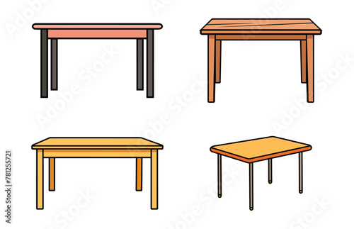 Wooden table isolated illustration set, table wooden home modern decoration furniture vector set 