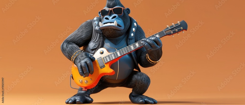 Fun 3D cartoon illustration of a rocker gorilla Fun 3D cartoon illustration of a rocker gorilla