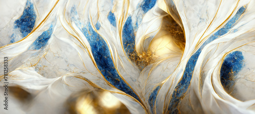 Blue and gold marble background. Fluid art modern wallpaper  © Oleksandr Blishch