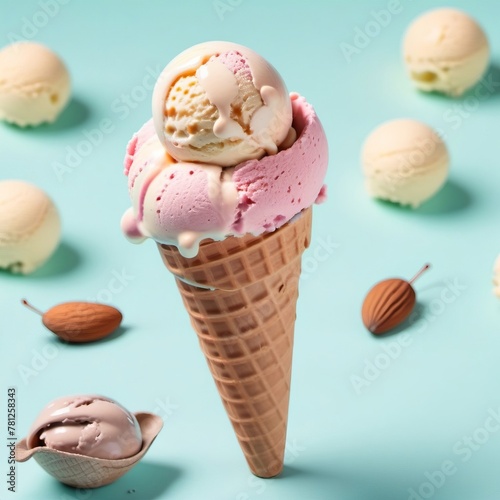 Organic nut ice cream. Summer mood, delicious refreshing dessert, gelato.