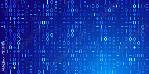 Binary Pixel Numbers and Math Signs. Computer Binary Code Matrix. Pixel Grid of Numbers Abstract Mosaic Design Background. Monochromatic Abstract Background. Vector Illustration.