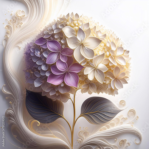 Abstrakcyjny kwiat, hortensja. Dekoracja na ściane, tapeta kwiatowa. Wzór kwiatowy, ilustracja #781259303