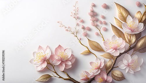 Białe kwiaty, tło kwiatowe, wiosenna wiśnia. Tapeta ścienna ,dekoracja. Wzór kwiatowy na białym tle