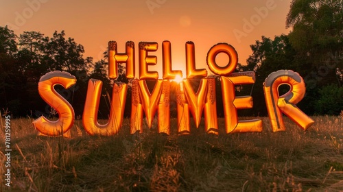 HELLO SUMMER inflatables glow with the golden light of sunset, offering a warm welcome to the evenings of the season