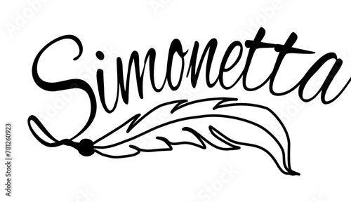Simonetta - black color - name written - Word with feather for websites, baby shower, greetings, banners, cards-shirt, sweatshirt, prints, cricut, silhouette, sublimation photo