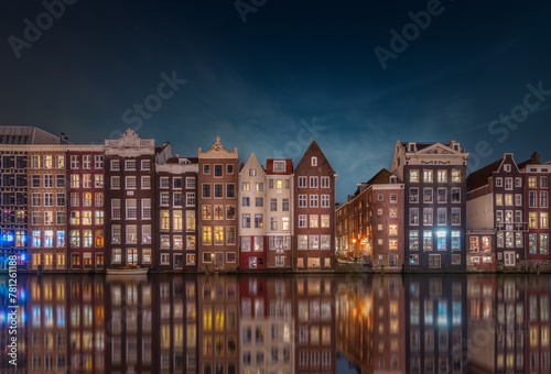 Amsterdam's Iconic Canal Houses by Night photo