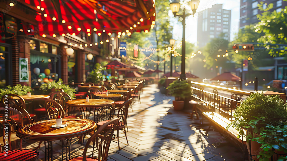 Quiet Outdoor Cafe Scene, Offering a Blurred, Serene Space for Relaxation in an Urban Environment