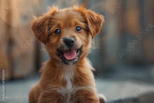 A small brown dog sitting on top of a table