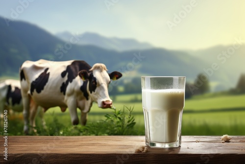 Glass of Milk Next to Cow. Generative AI