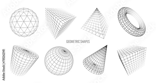 3D Shapes Grids. Planet Earth Orb Wireframe HUD Design Element. Geographical Longitude, Latitude, Equator, Cartography. 3D Sphere Rotation. Vector 3D Sphere Grid Isolated on White Background.
