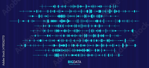 Big Data Audio Recognition Concept Background. Voice Recognition. Sound Waves Machine Learning Algorithm Visualization. Vector Illustration.