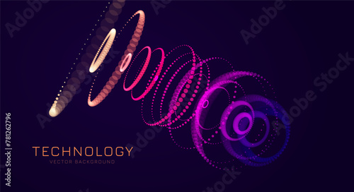 Big Data Visualization. Circular Particles Dots Vortex Abstract Galaxy. Futuristic Science or Finance Infographic Design. Complex Visual Data Background. Abstract Data Flowing. Vector Illustration.