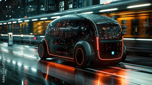 A futuristic electric delivery minivan with a fully autonomous system to navigate city streets