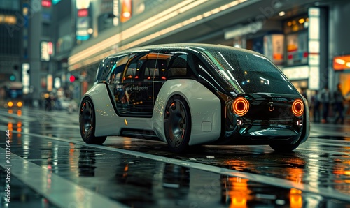 A futuristic electric delivery minivan with a fully autonomous system to navigate city streets