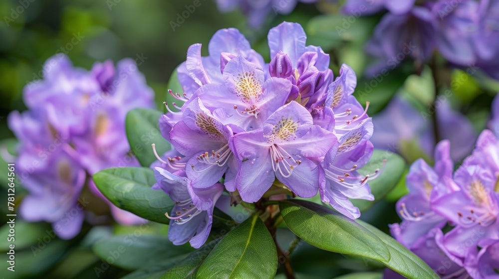 Purple flowers blooming garden green leaves Purple flowers blooming garden green leaves