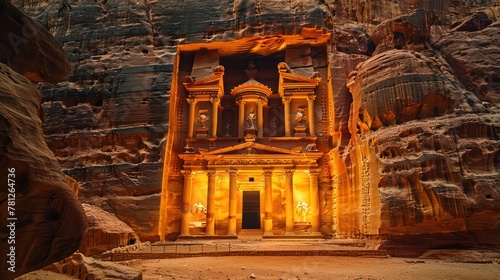 The ancient city of Petra is carved into the rose-red cliffs of Jordan. It is considered a testament to the skill and artistry of the Nabataean city builders.