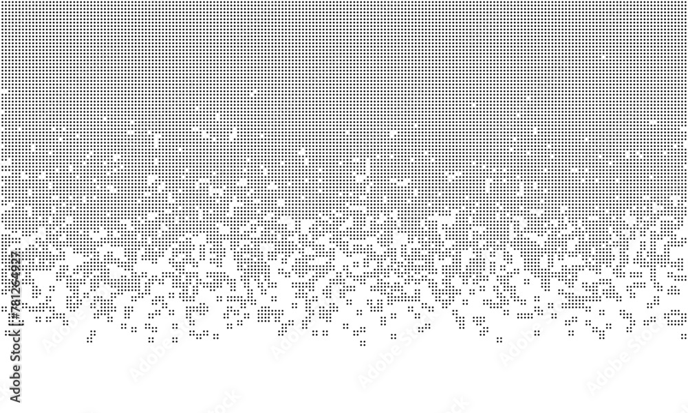 Black and White Random Pixels Pattern. Classic Pixel Art Dithering Fade Gradient Background. Monochromatic Vector Illustration for Website, Card, Poster, etc.