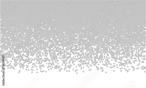 Black and White Random Pixels Pattern. Classic Pixel Art Dithering Fade Gradient Background. Monochromatic Vector Illustration for Website, Card, Poster, etc.