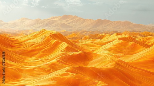Surreal beauty of the Sahara Desert stretches out endlessly. The golden sand dunes change with the desert wind like waves in an ocean of sand. photo