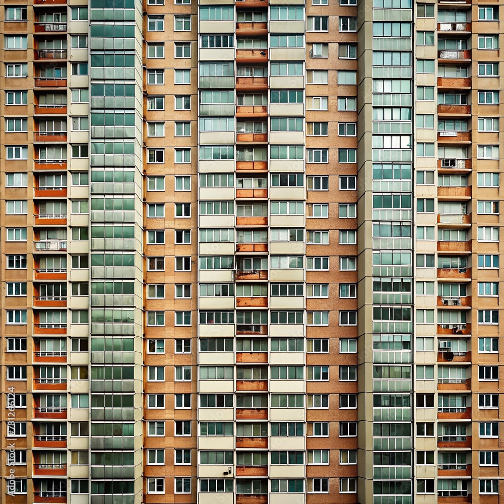 seamless texture of a residential high rise building with windows and balcony's