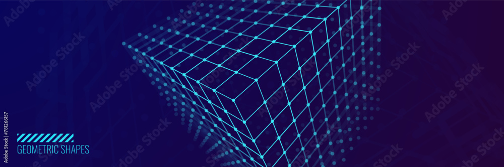 3D Cube Banner. Object with Dots and Lines. Molecular Grid. 3D Technology Style Baner Design. Vector Illustration. Futuristic Connection Structure for Technology or Science Concept. 3D Cube Banner. Object with Dots and Lines. Molecular Grid. 3D Technology Style Baner Design. Vector Illustration. Futuristic Connection Structure for Technology or Science Concept.