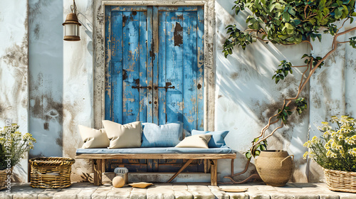 Rustic Elegance  Vintage Wooden Doors Set Against the Time-Worn Textures of an Old Stone Wall