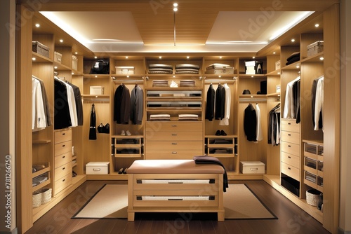 Mens luxury dressing room featuring a bed and dresser in elegant golden tones
