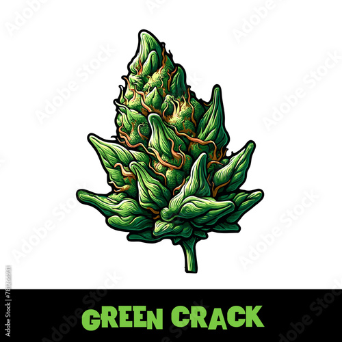 Vector Green Crack Cannabis Bud Strain Cartoon	