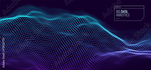 Abstract Digital Waves of Particles. Futuristic Blockchain Technology Wave. Big Data Visualization. 3D Virtual Space VR Cyberspace. Crypto Currency Concept. Vector Illustration.