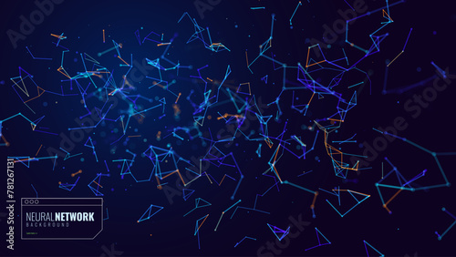 Neural Network Artificial Intelligence Background. Machine Learning Network Neurons. Blockchain Database. Neural Interface. Vector Illustration.