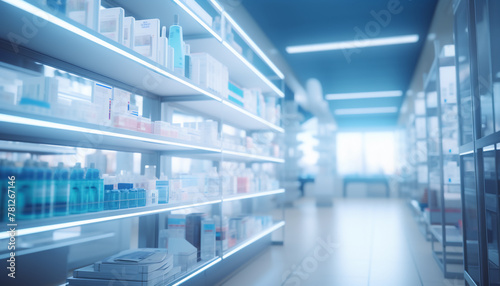 The blurred abstract background of the pharmacy. © Nadtochiy
