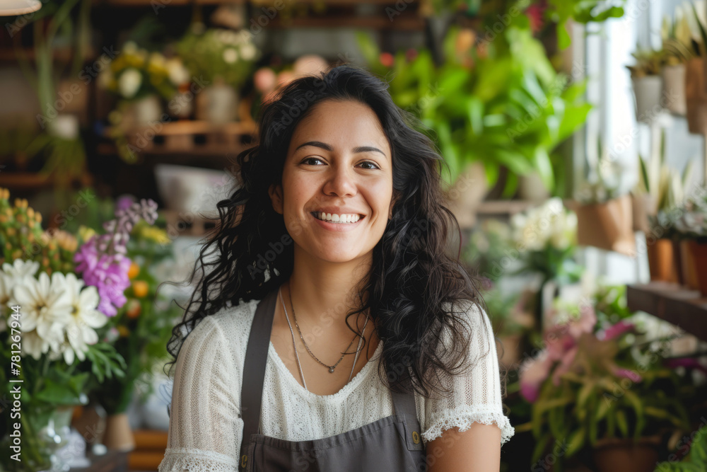 Smiling Hispanic female small business owner in flower shop Smiling Hispanic female small business owner in flower shop
